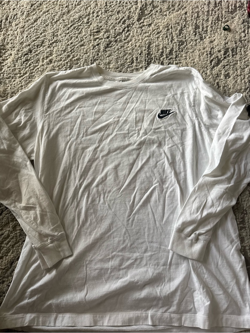 Nike White Long-Sleeve Crewneck with Black Swoosh